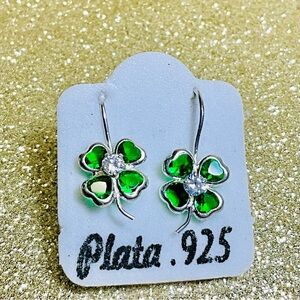 925 Sterling Silver Green Shamrock Earrings Stud for Women Teens CZ Love Clover